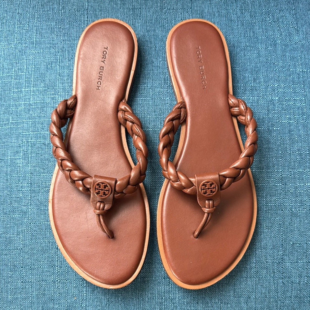 Tory Burch Brown Leather Braided Sandals